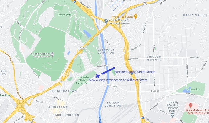 Map of the North Spring Street Bridge project