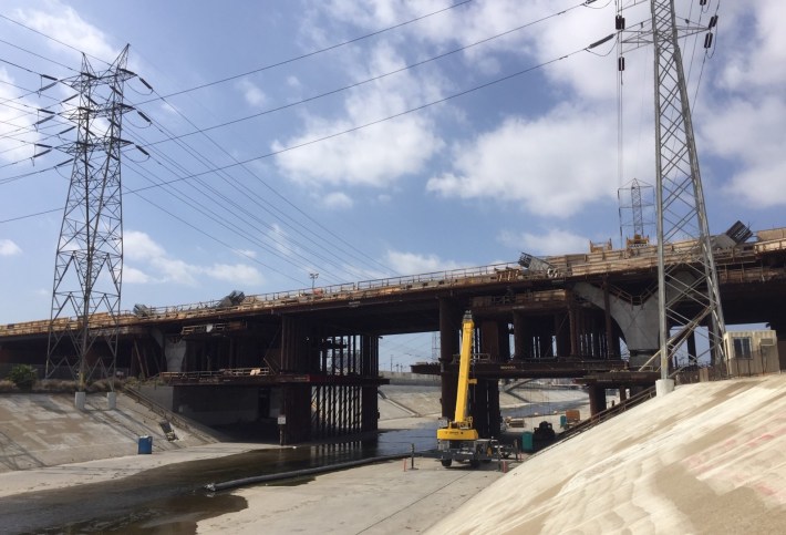 Sixth Street Viaduct progress over the L.A. River. The western downtown portion of the bridge is not as far along as the eastern portion