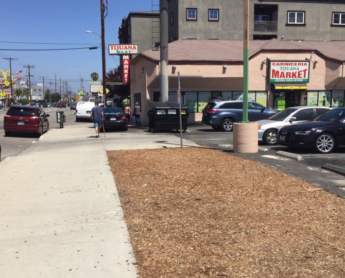 Along Burbank Blvd sidewalks, there are several vacant areas where the city plans to widen