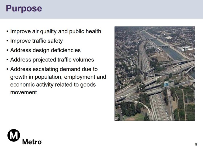 Metro, even today (see project webpage) asserts that widening the 710 Freeway will "clean the air and improve health." Image via Metro January 2021 presentation