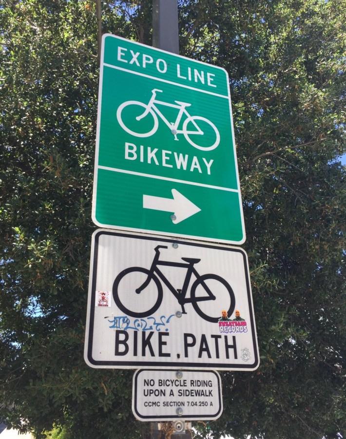 Signage warns cyclists not ride on sidewalks through Culver City - though