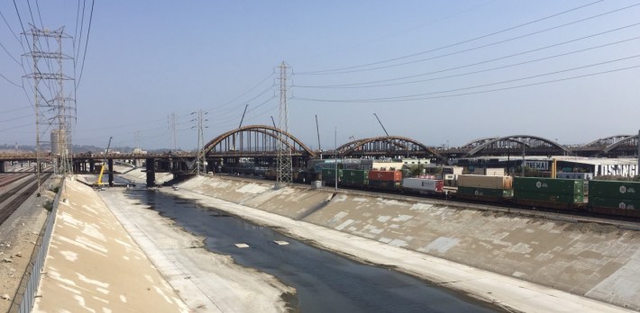 View of Sixth Street Viaduction contstruction from the Seventh Street Bridge.