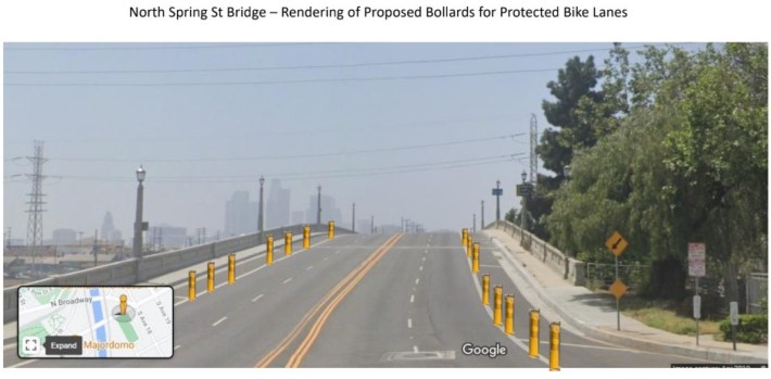 North Spring Street Bridge protected bike lane rendering - via BOE
