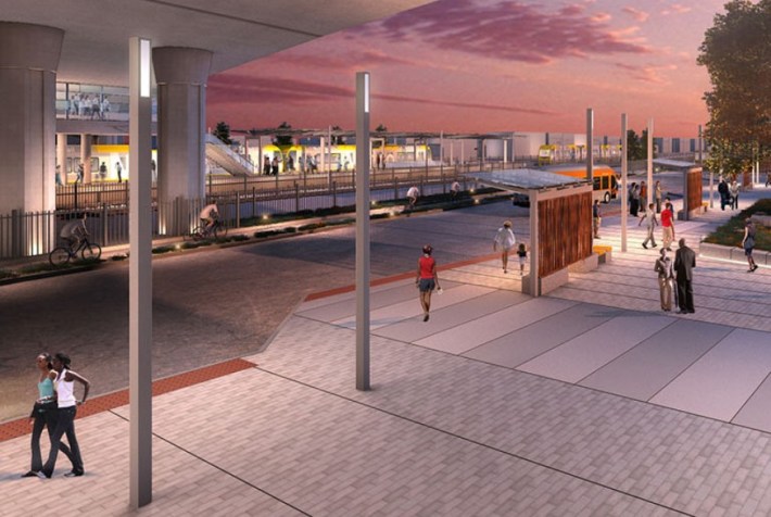 Rosa Parks Station bikeway shown on left - details of Metro rendering