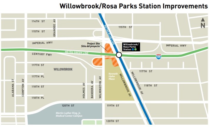 Willowbrook/Rosa Parks Station vicinity map - via Metro
