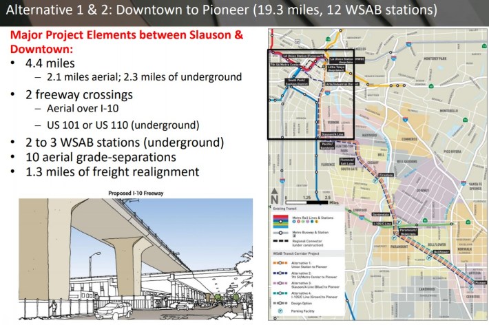 West Santa Ana Branch alternatives 1 and 2