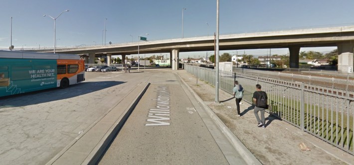 Willowbrook Avenue across from Rosa Parks bus bays - in 2016. Via Google Street View