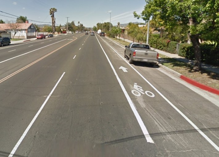 Woodman Avenue bike lane in 2015 - via Google Street View