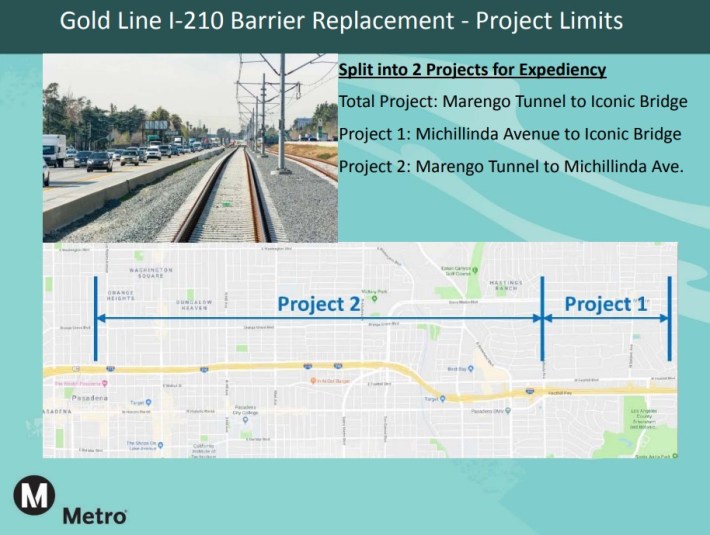 Map of phases of Metro's 210 Freeway Barrier project - via xxxx