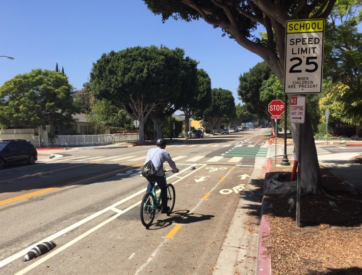 New two-way protected bike lanes on Elenda Street in Culver City