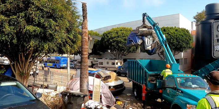 Image capture from the video on the "cleanup" conducted in Venice on September 23 by Cop Watch Venice.