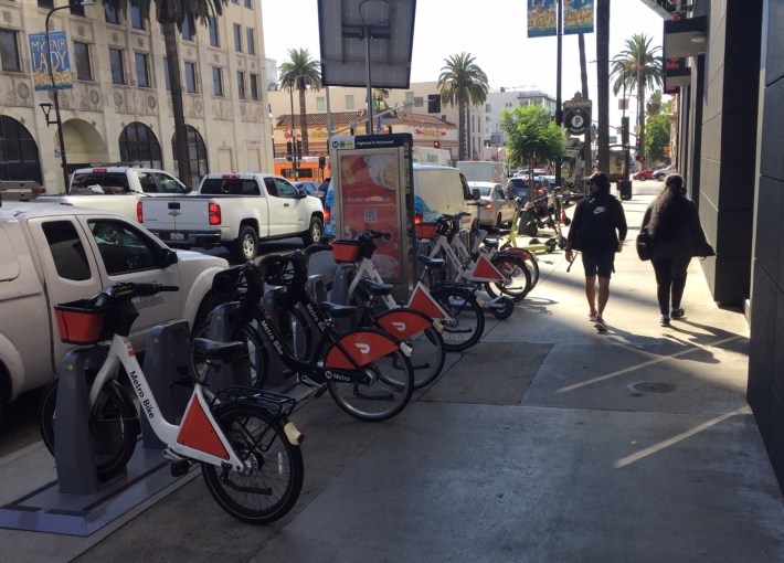 Hollywood/Highland Station bike-share are on Highland just northeast of the subway portal.