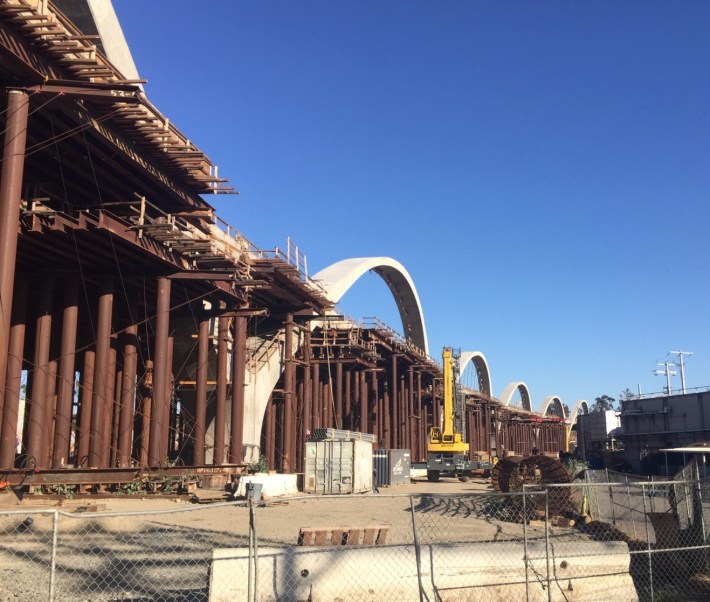All the 6th Street Viaduct arches east of the L.A. River appear complete or nearly so