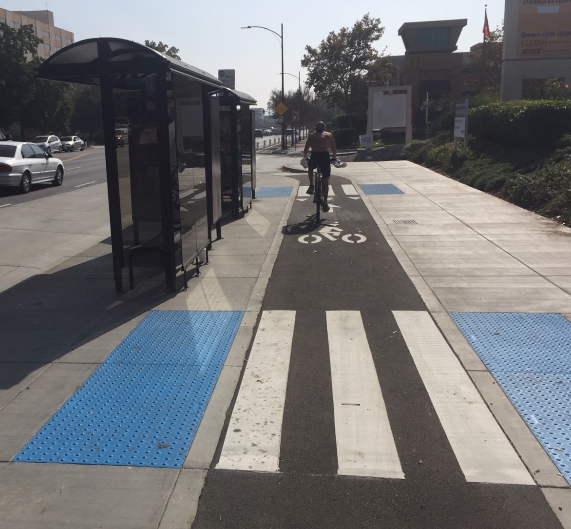 Raised store bike lanes