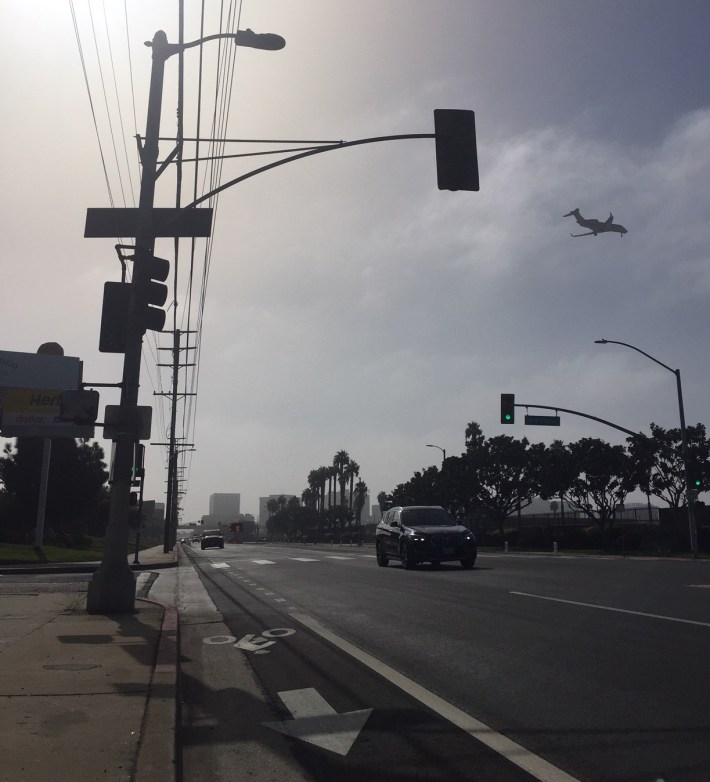 Protection drops on narrower stretches of the Airport Blvd bike lanes