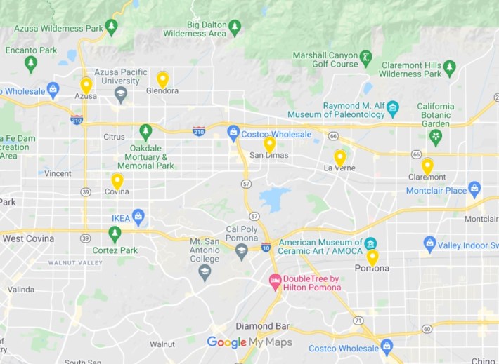 The seven-city East San Gabriel Valley Sustainable Multimodal Improvement Project is being recommended for $15 million through the SGVCOG's Measure M Multi-Year Subregional Program funding for 2022-2025. Image: Google Maps