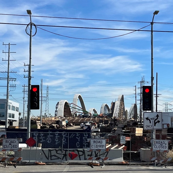 View of the newly completed 6th Street Viaduct arches - from the downtown end