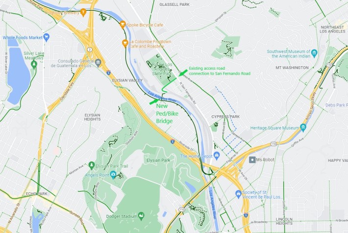 Location of new Elysian Valley L.A. River bridge. Base via Google Maps