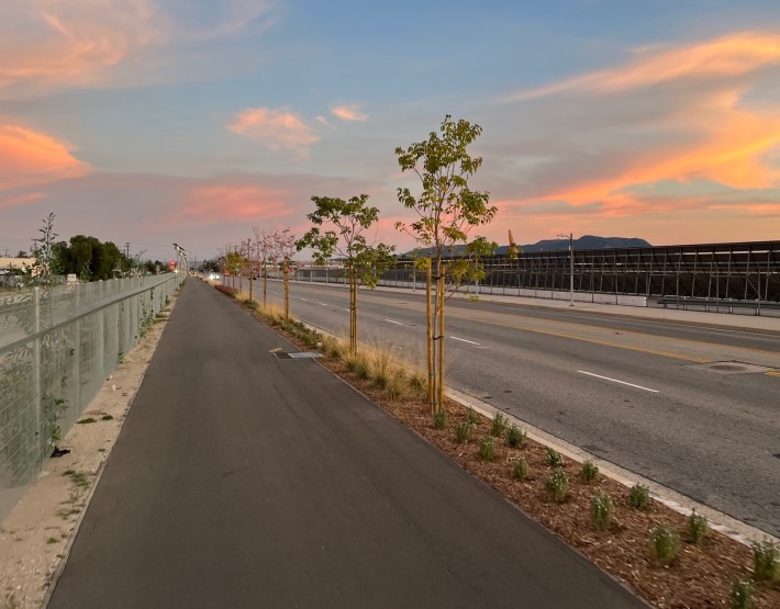 The new San Fernando Road bike path running along Burbank Airport