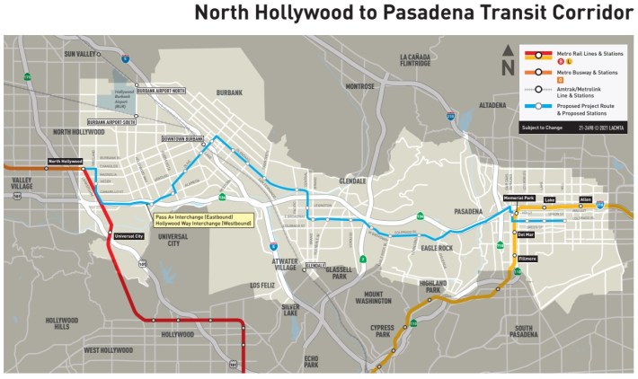 Final Metro map of North Hollywood to Pasadena Bus Rapid Transit line