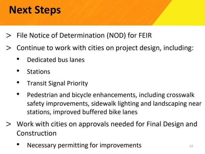 Next steps for NoHo-Pasadena BRT - slide from Metro presentation