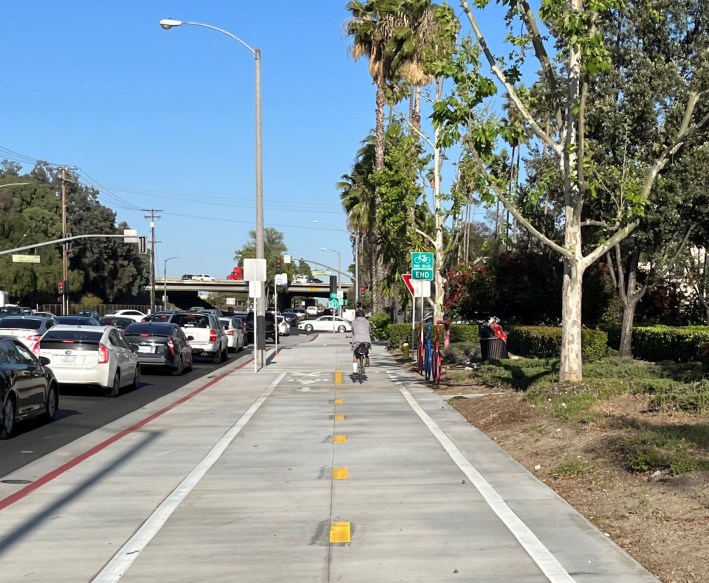 The end of Pomona's Valley Boulevard bikeway at Humane Way
