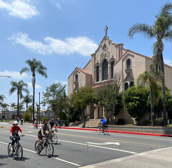 Other portions of the route included larger commercial streets - including xxx (pictured) through Alhambra, Las Tunas Drive in San Gabriel, and Mission Road in South Pasadena