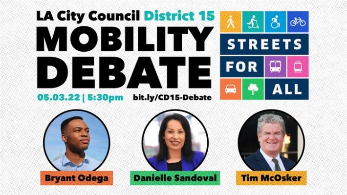 Tomorrow, Streets for All will host a L.A. City Council District 15 candidates debate
