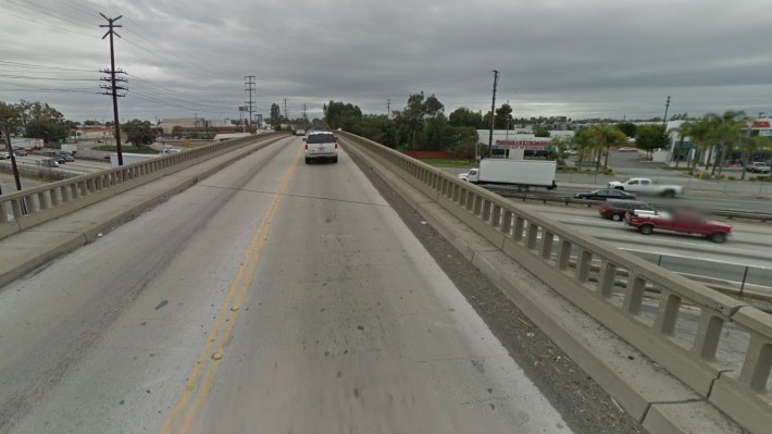 The two-lane Carmenita Road Bridge in 2007 - via Google Street View
