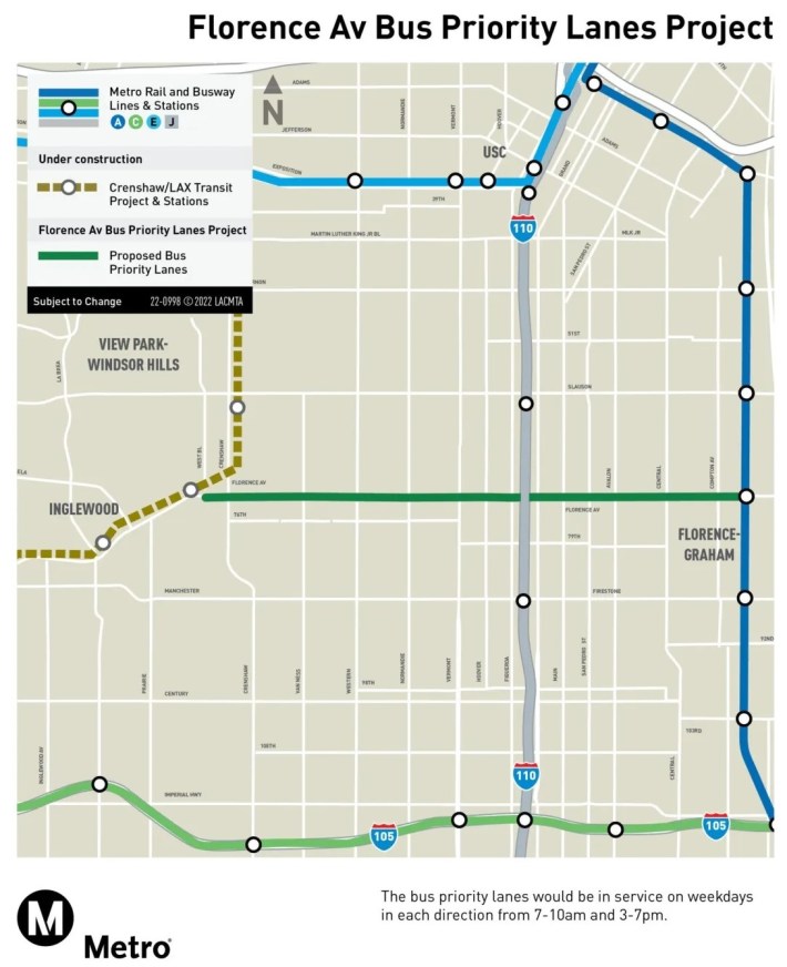 Metro map of planned Florence Avenue Bus Lanes