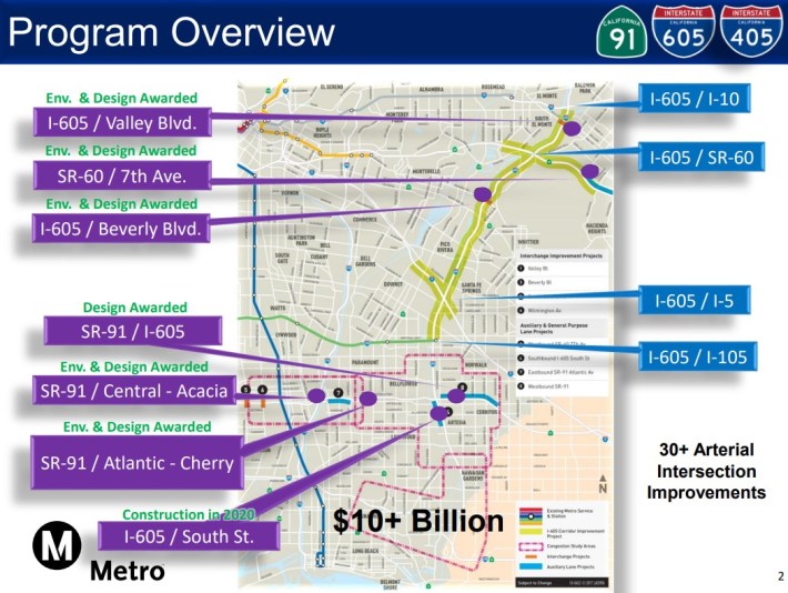 Map of Metro SR-91/I-605/I-405 “Hot Spots” Program - via May 2022 Metro presentation