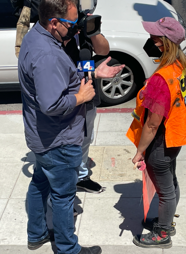 Carla with Street Watch L.A. gives an interview to NBC4.