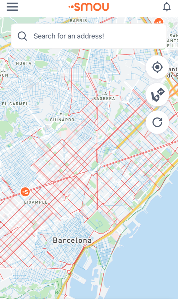 Map of Barcelona bikeways - via city bike-share app.