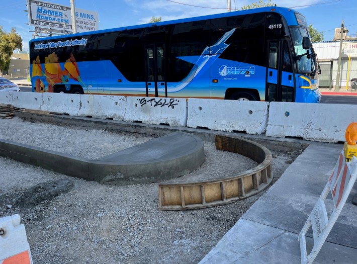 New bus island under construction on Reseda at Kittridge Street