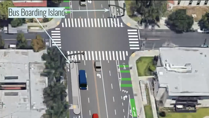 City image showing plans for Reseda Boulevard bus islands - via city explainer video