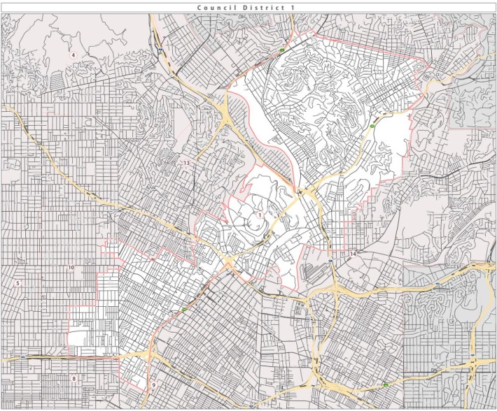 Council District 1 map - via L.A. City pdf