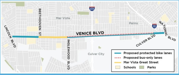 LADOT map of planned Venice Boulevard upgrades - via presentation