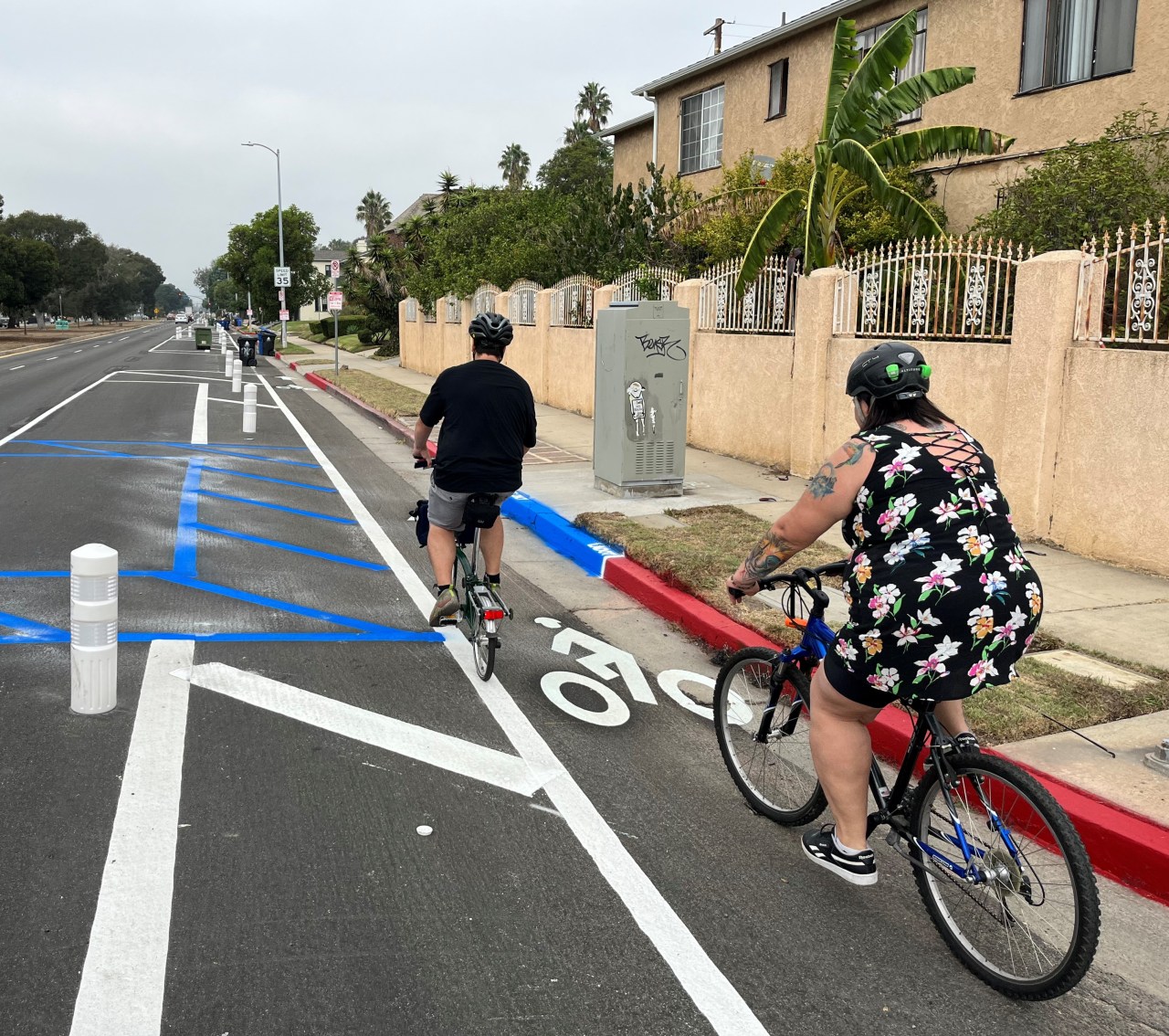 New parking-protected bike lanes on San Vicente Boulevard