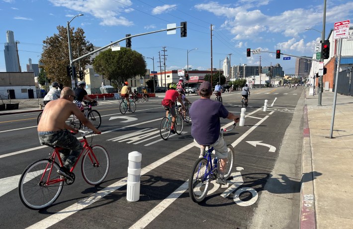 New Central Avenue protected bike lane during October's Heart of L.A. CicLAvia