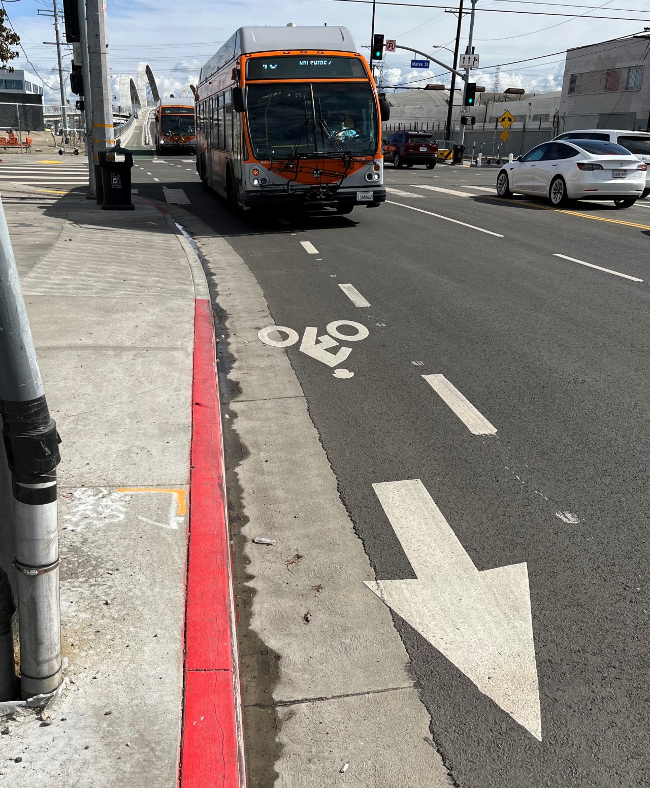 New bike lane on 6th Street, with new viaduct in the background