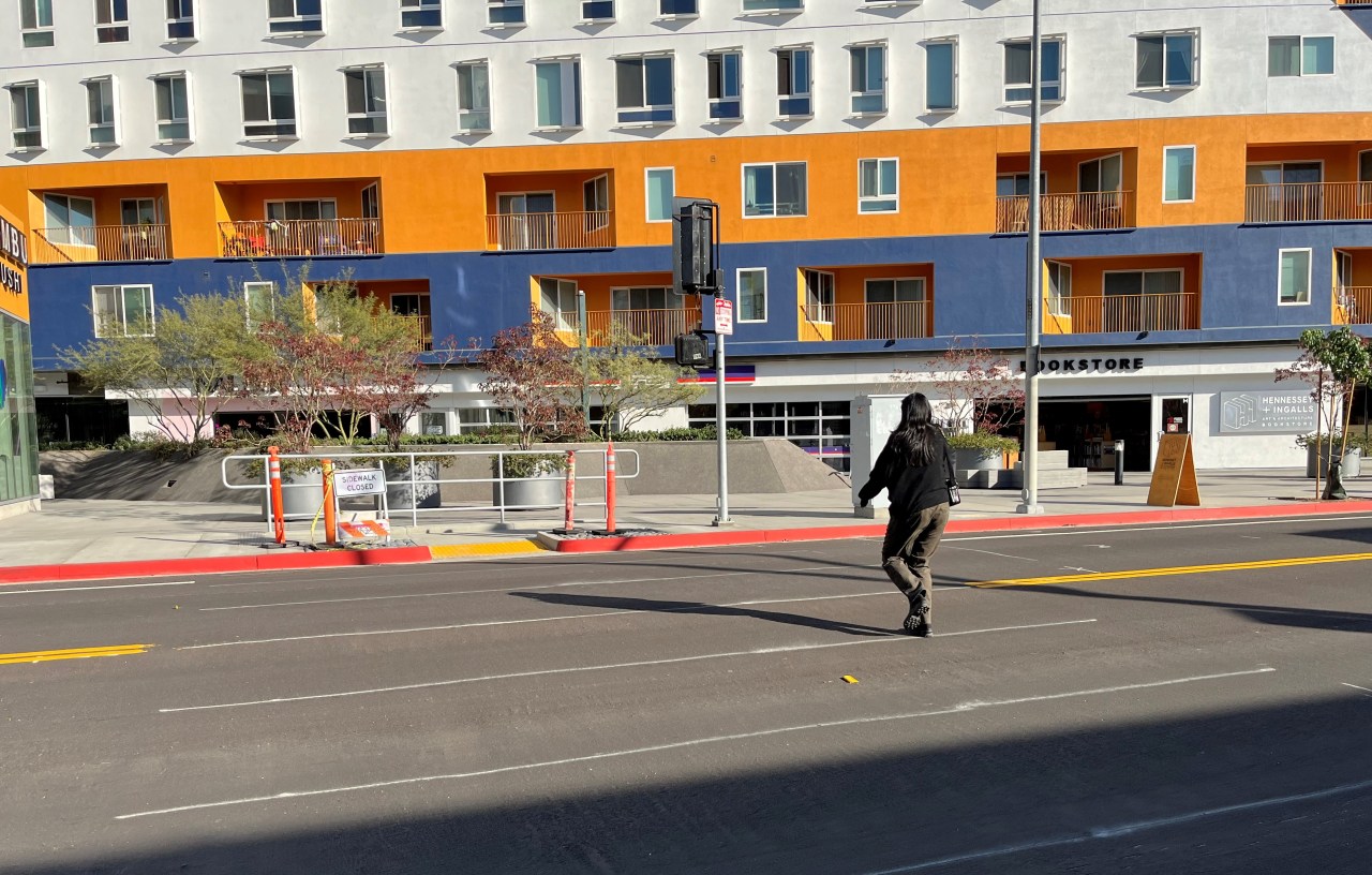 Preliminary striping for new signalized crosswalk between the Southern California