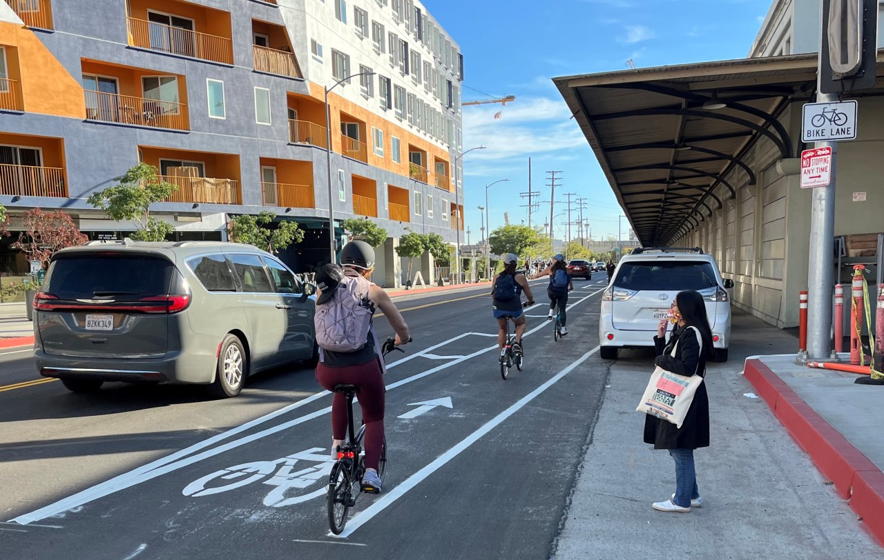 New bike lanes on Santa Fe Avenue in the downtown L.A. Arts District