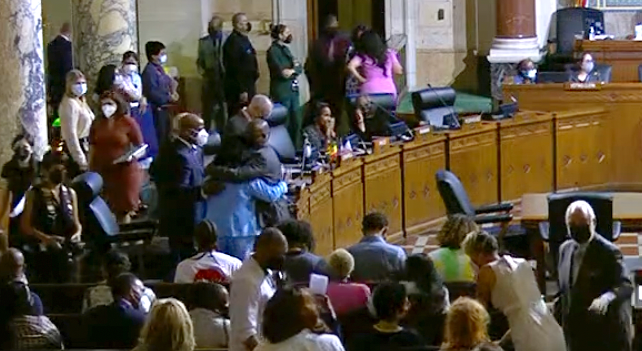 The council broadcast captured the moment councilmember Harris-Dawson and Heather Hutt embraced prior to the start of the August 30 session. During his remarks, Harris-Dawson spoke of how the rushed process was a disservice to Hutt, who he felt was eminently qualified for the CD10 position.