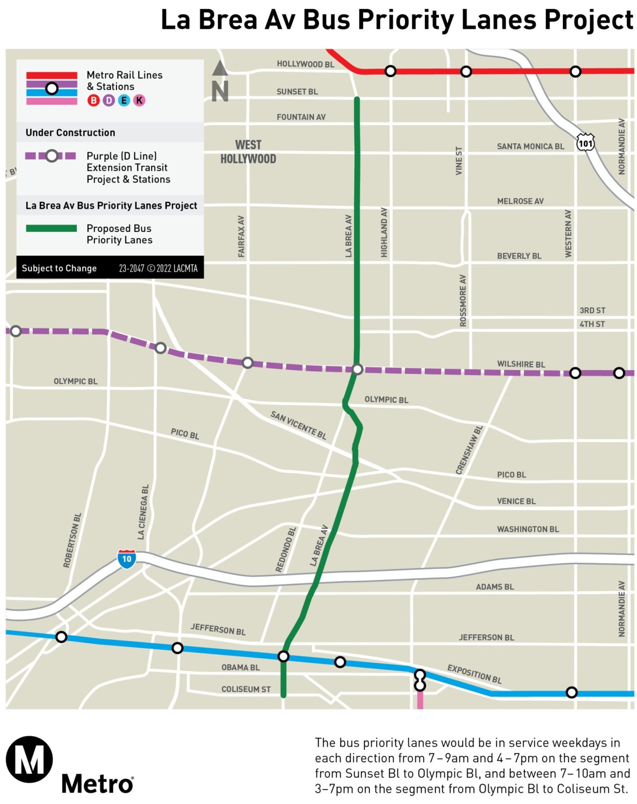 Metro map of La Brea Avenue bus lane project