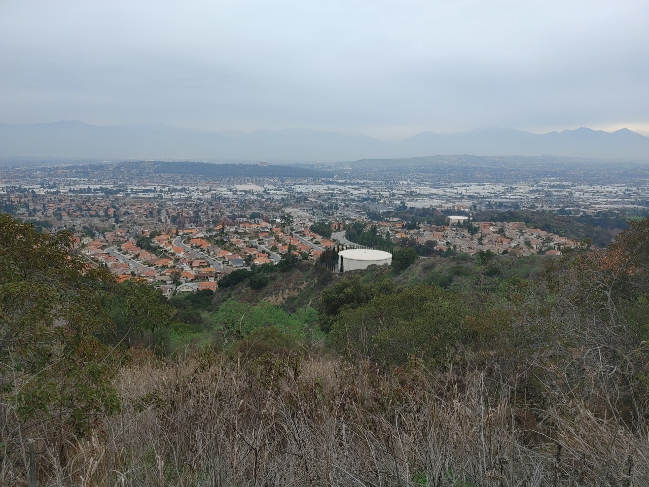 View of the San Gabriel Valley from the Schabarum-Skyline Trail in the Puente Hills. To the left is Little La Puente Hill, to the right are the San Jose Hills, and in the distance are the San Gabriel Mountains. Credit: Chris Greenspon/SBLA