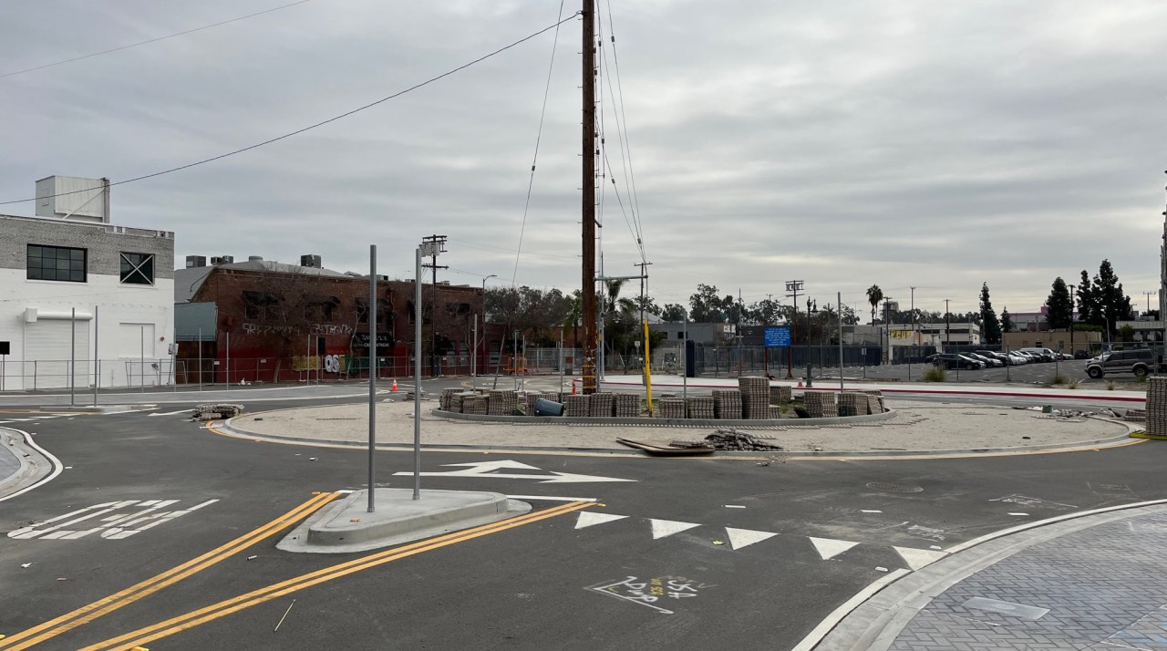 Crews are currently installing pavers on much of the Meyers/Mission Roundabout