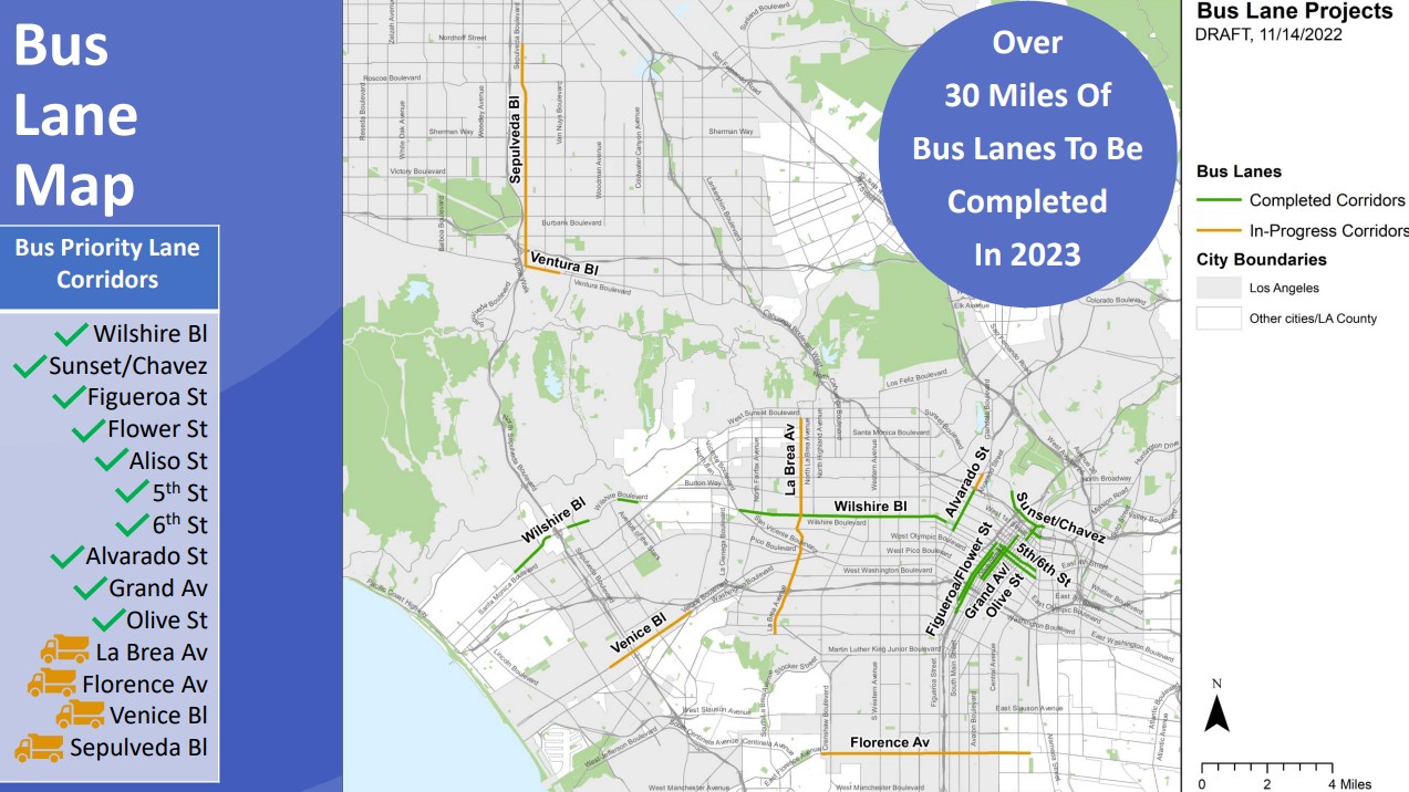 Map of existing and future bus lanes - via Metro presentation