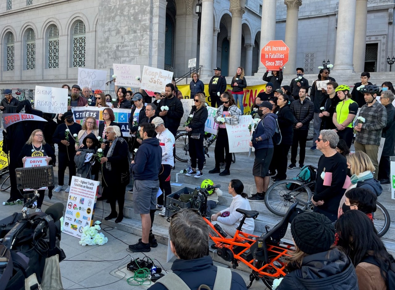 South L..A. Pastor Patricia Strong-Fargas, Co-Chair Faith for SAFEr Streets, speaks at Saturday's die-in rally