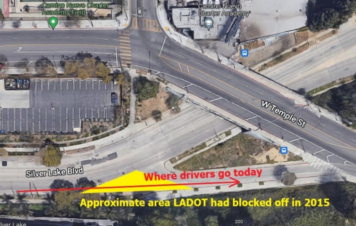 Drivers currently speed through space that LADOT cordoned off in 2015