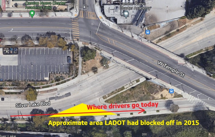 Drivers currently speed through space that LADOT cordoned off in 2015
